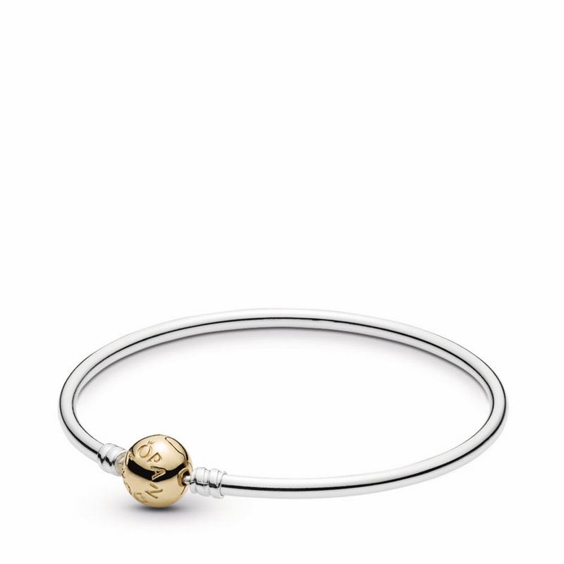 Pandora Australia Silver Bangle Charm Bracelet With 14K Gold Clasp - Two Tone | YXEVTB084